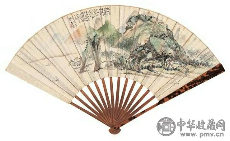 马逸 1904年作 一帆春雨图 行书朱子文集节录 扇面 设色纸本