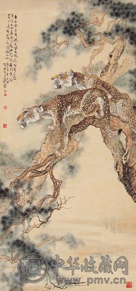 蔡鹤汀 1940年作 双豹 立轴 设色纸本