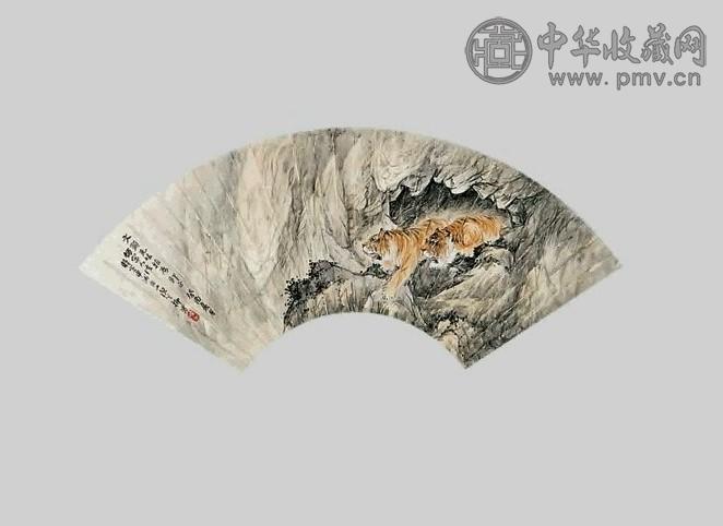 柳滨 双虎图 扇面 设色纸本