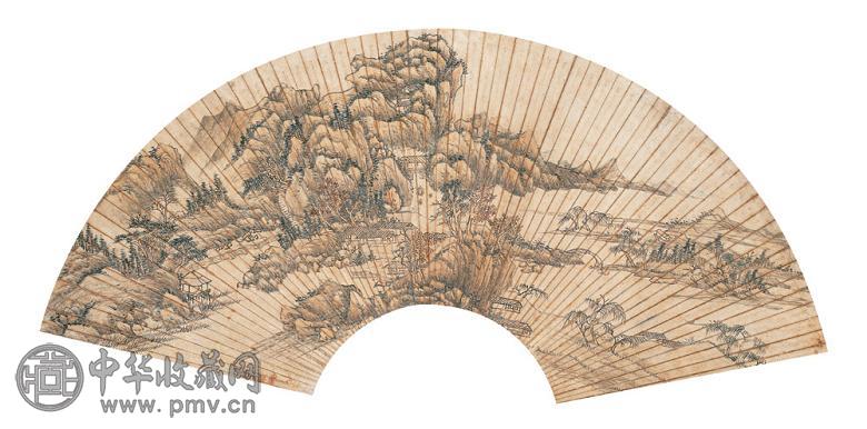 方琮 茅亭避暑 扇面 设色纸本