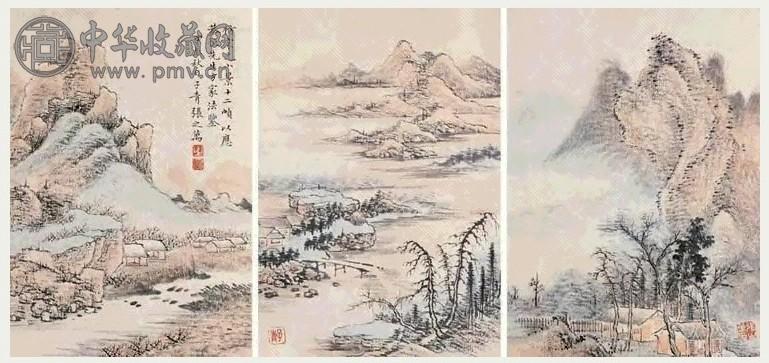 张之万 山水 册页 十二开 设色纸本