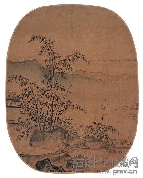 张观(传) 泊舟访友图 扇面 设色绢本
