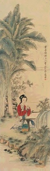 叶曼叔 蕉荫仕女 镜心 纸本