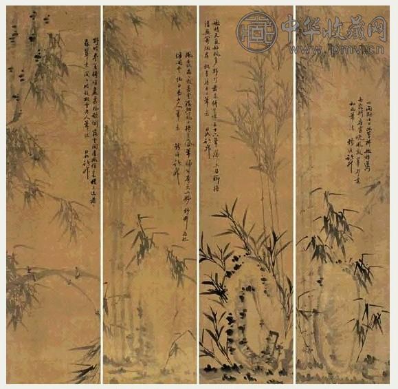 清 诸昇 墨竹 四屏