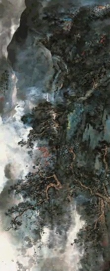 杨彦 松壑听风 轴 设色纸本