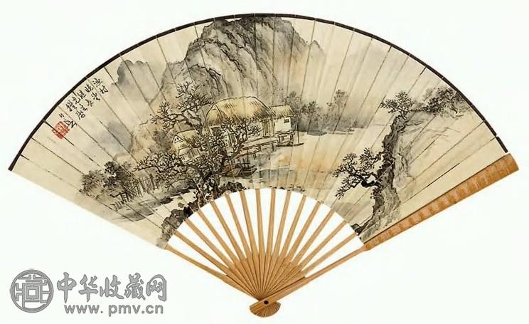 近现代 黄幻吾 渔村 扇面
