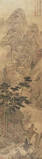 潘思牧 道光庚寅年(1830年)作 秋山萧寺图 立轴 设色绢本