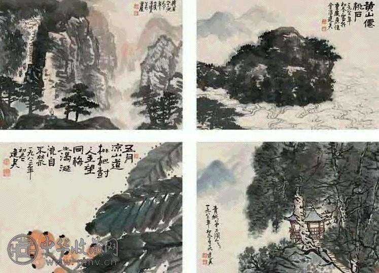 冯建吴 花鸟山水 册页(8开选4) 设色纸本