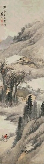 吴云 携琴访友 立轴 设色纸本