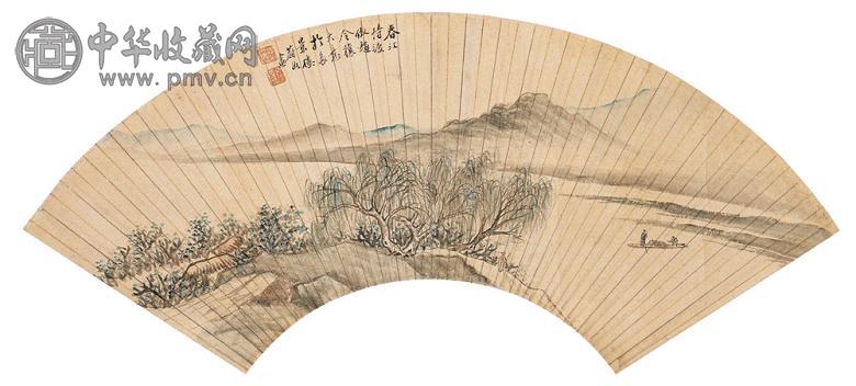 项文彦 春江待渡 扇面 设色金笺