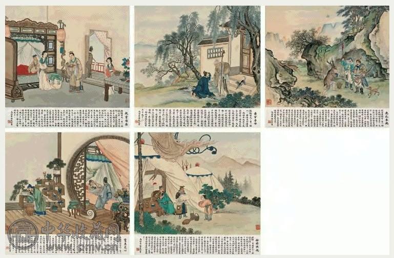 马骀 忠孝图 册页(12开选5) 设色绢本