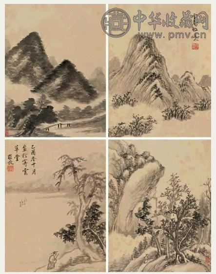 罗屏 乙酉(1645年)作 山水 册页(10开选4) 纸本水墨