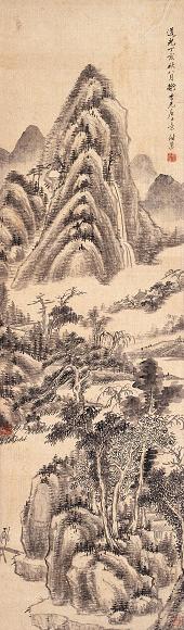 祁子瑞 仿香光居士山水 立轴 水墨绢本