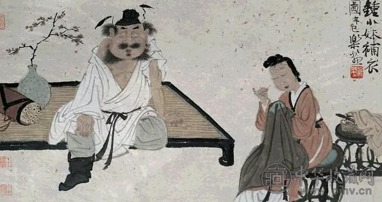 徐乐乐 辛巳(2001)年作 锺小妹补衣图 镜心 设色 纸本