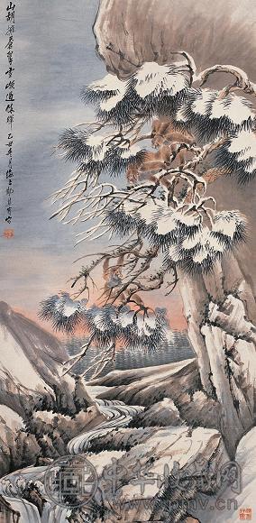 郑集宾 乙丑(1925年)作 雪岭松猴图 立轴 设色纸本