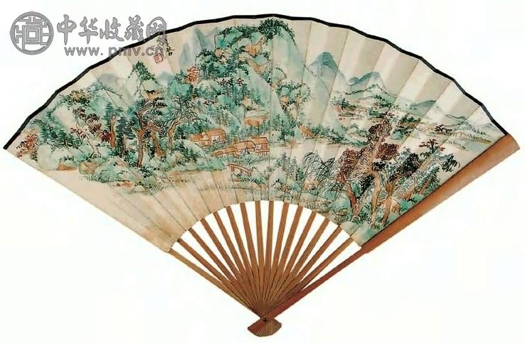 陈定山 山水 书法 扇面 纸本