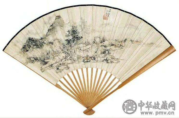 现代 黄宾虹 秋山清话图 成扇