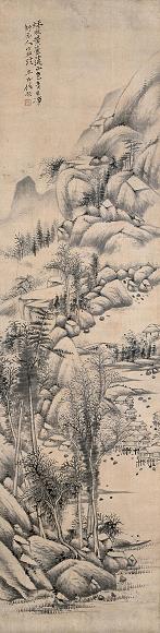 任预 秋林山色 立轴 水墨纸本