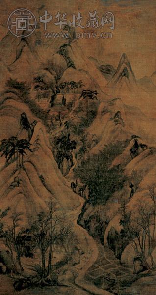 行旅图 立轴 设色绢本