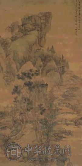 蓝孟 1669年作 摹荆关笔意山水 立轴 设色绢本