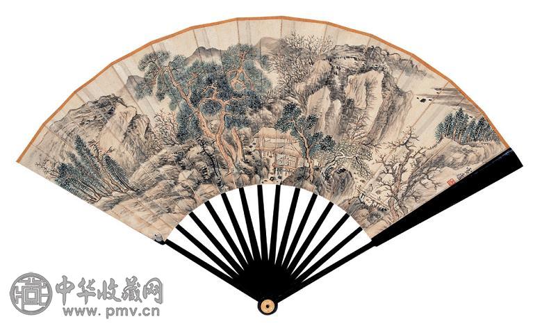 沈塘 俞宗海 幽居图 楷书 成扇 设色纸本