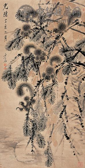 虚谷 丁亥(1887年)作 松鼠图 立轴 设色纸本