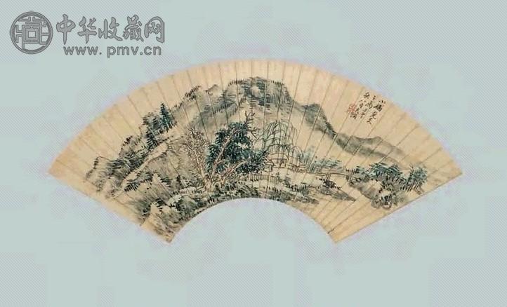 吴涛 山水 扇面 金笺