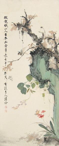 溥佺 壬午(1942年)作 花鸟 立轴 设色纸本