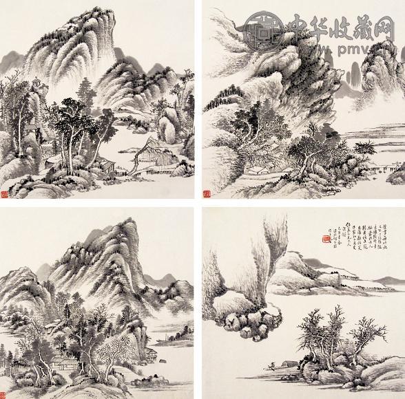 何维朴 己酉(1909年)作 山水 册页(8开选4) 水墨纸本