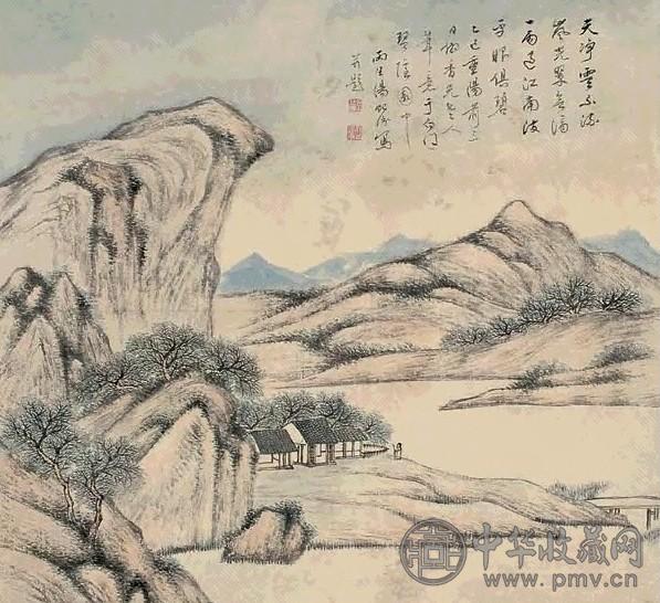 汤贻汾 乙巳(1845年作) 山水 屏轴 设色纸本