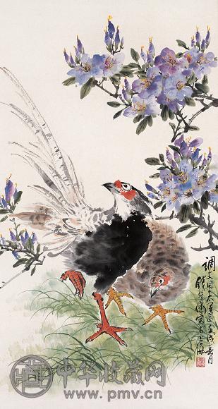 钱行健 锦雉图 立轴 设色纸本