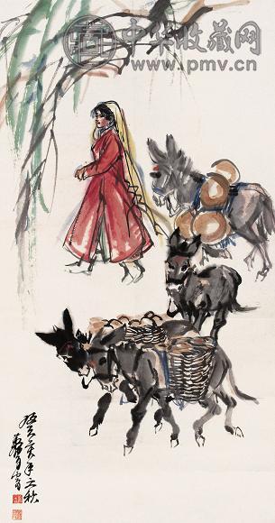 黄胄 1983年作 赶集图 立轴 设色纸本