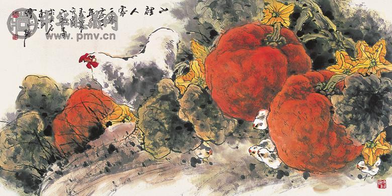 陈永锵 2003年作 山里人家 镜心 设色纸本