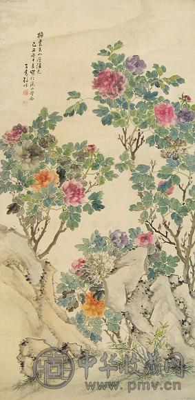 孙楷 己丑(1949年)作 牡丹 立轴 设色绢本