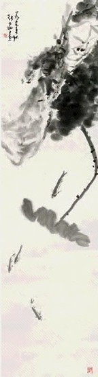 张大壮 1977年作 荷塘游鱼图轴 立轴 水墨纸本