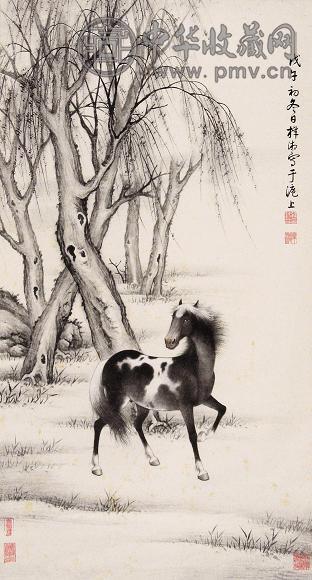 殷梓湘 戊午(1978年)作 马 立轴 水墨纸本
