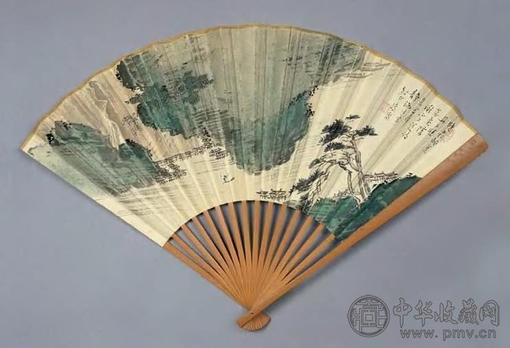 溥儒 夕照图 扇面 设色纸本