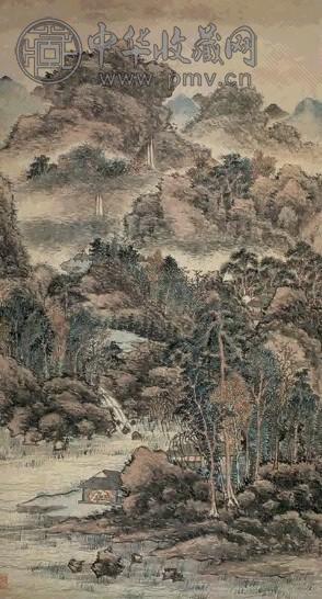 弘旿 乾隆—嘉庆间 秋山涌瀑图 立轴 设色纸本