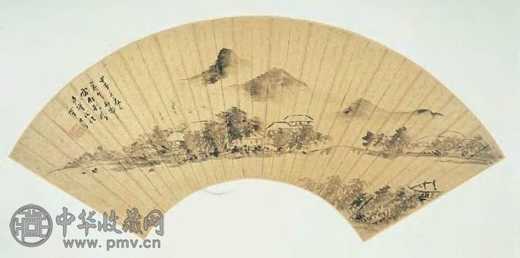 李流芳 1624年作 山水 扇面 水墨金笺