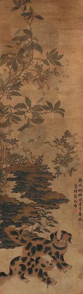 陆治(款) 小狗 立轴