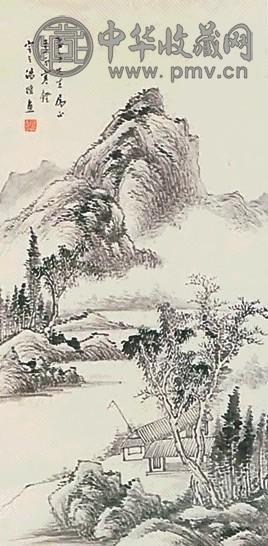 汤涤 1921年作 寒林轻岚 立轴 水墨纸本
