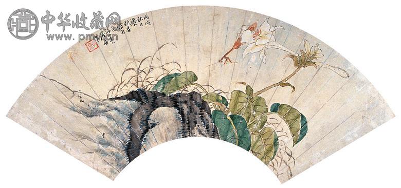 居廉 丙戌(1886年)作 花卉草虫 镜心 设色纸本