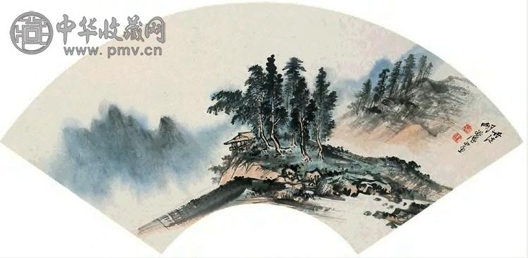 胡若思 苍岭翠木图 扇面 设色纸本