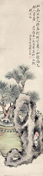 蒋宝龄 树石 立轴 设色纸本