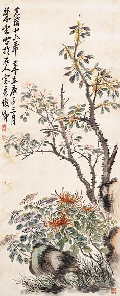 吴昌硕1900年作花卉图立轴设色纸本收藏资讯|艺术家|书画家|书画名人