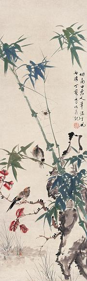 丁宝书 抬头见喜 立轴 设色纸本