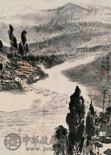 陆俨少 1964年作 新安江小景 立轴 设色纸本