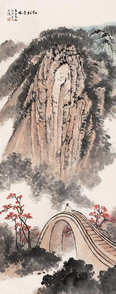 贺天健 辛丑(1961年)作 红树青林 立轴 设色纸本
