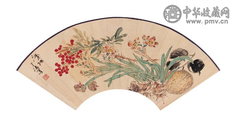 王雪涛 清供图 扇面 设色纸本