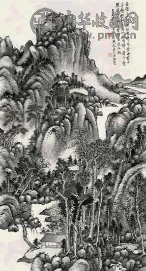 吴待秋 松峰亭榭图立轴水墨纸本